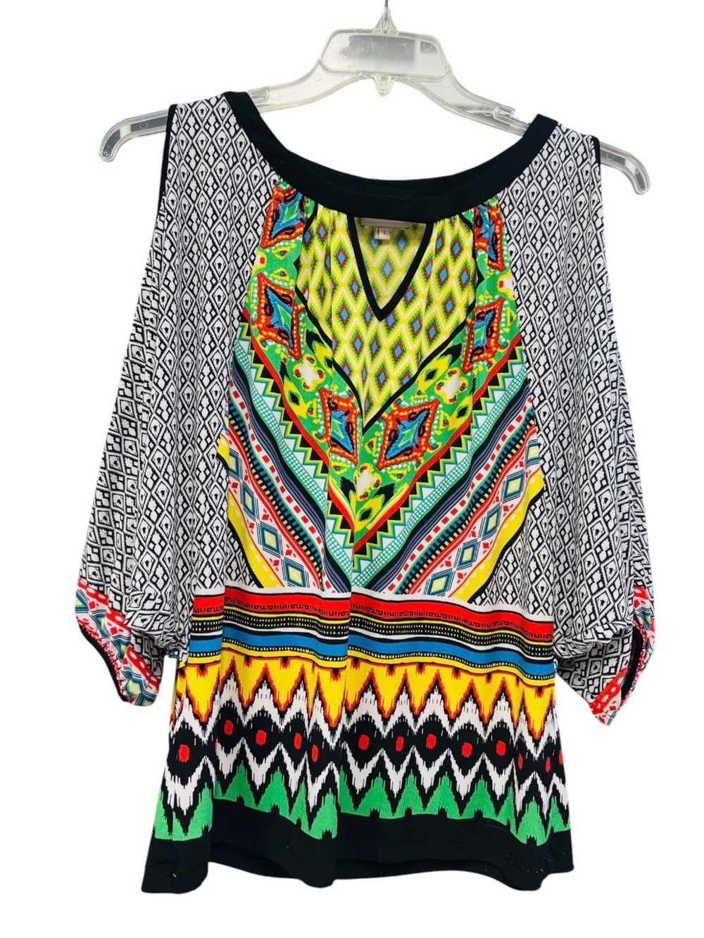 ECI New York Bohemian Aztec Multi-Color Geometric Print Women’s Top Large
